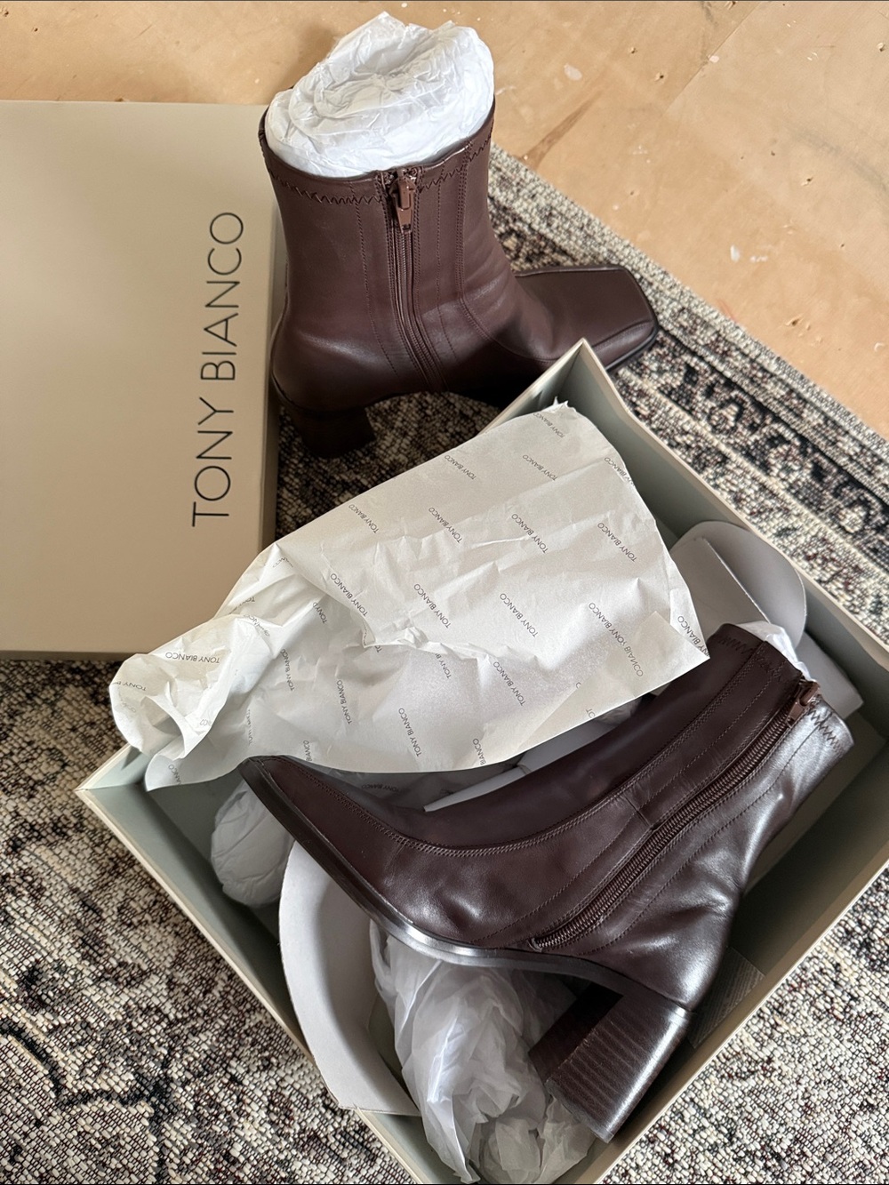 Tony Bianco Dark Brown Mid-Calf Block Heel Boots ‘Dusty’